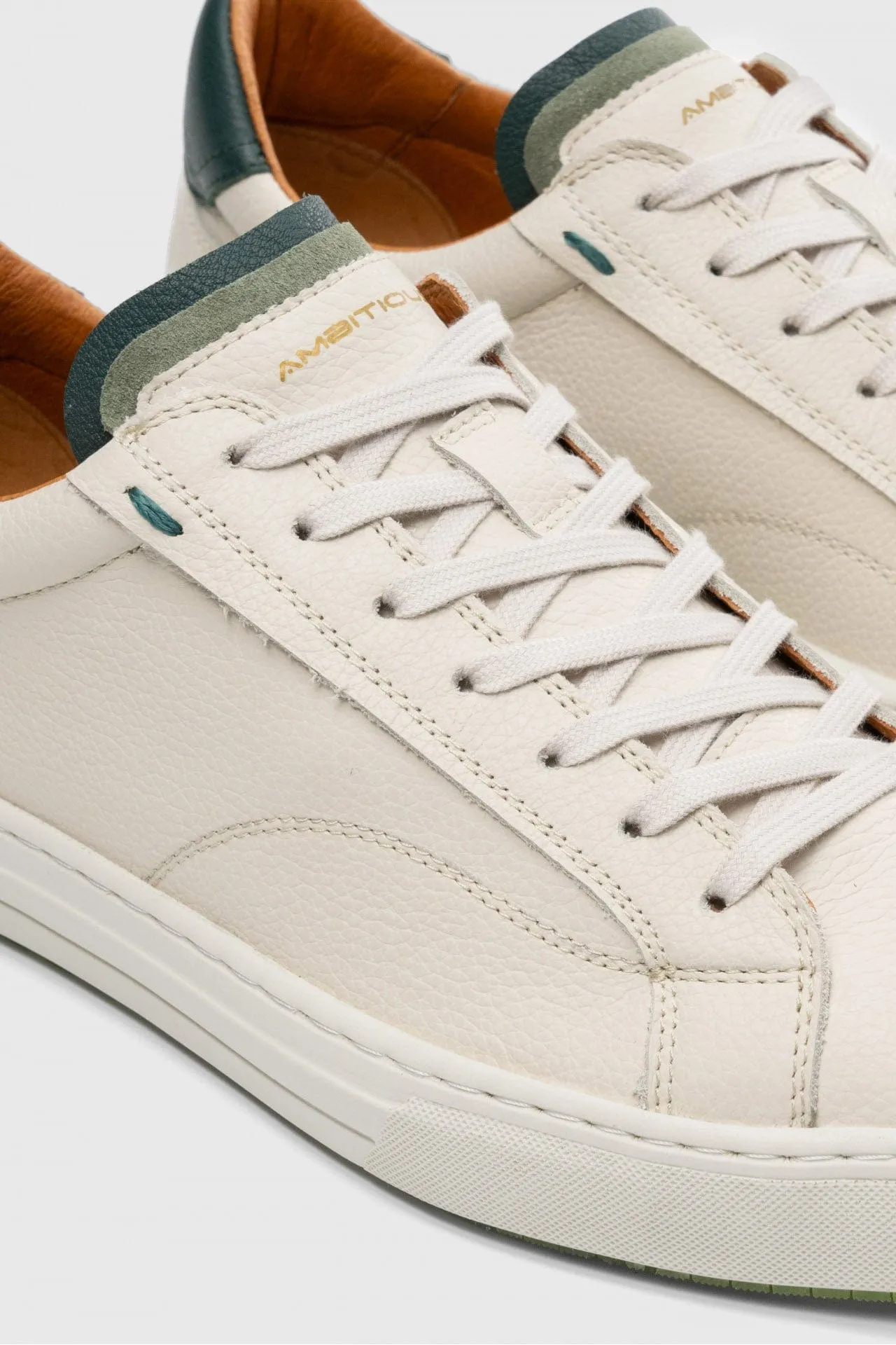 Anopolis Lace Up Leather Trainers - Beige/Bottle