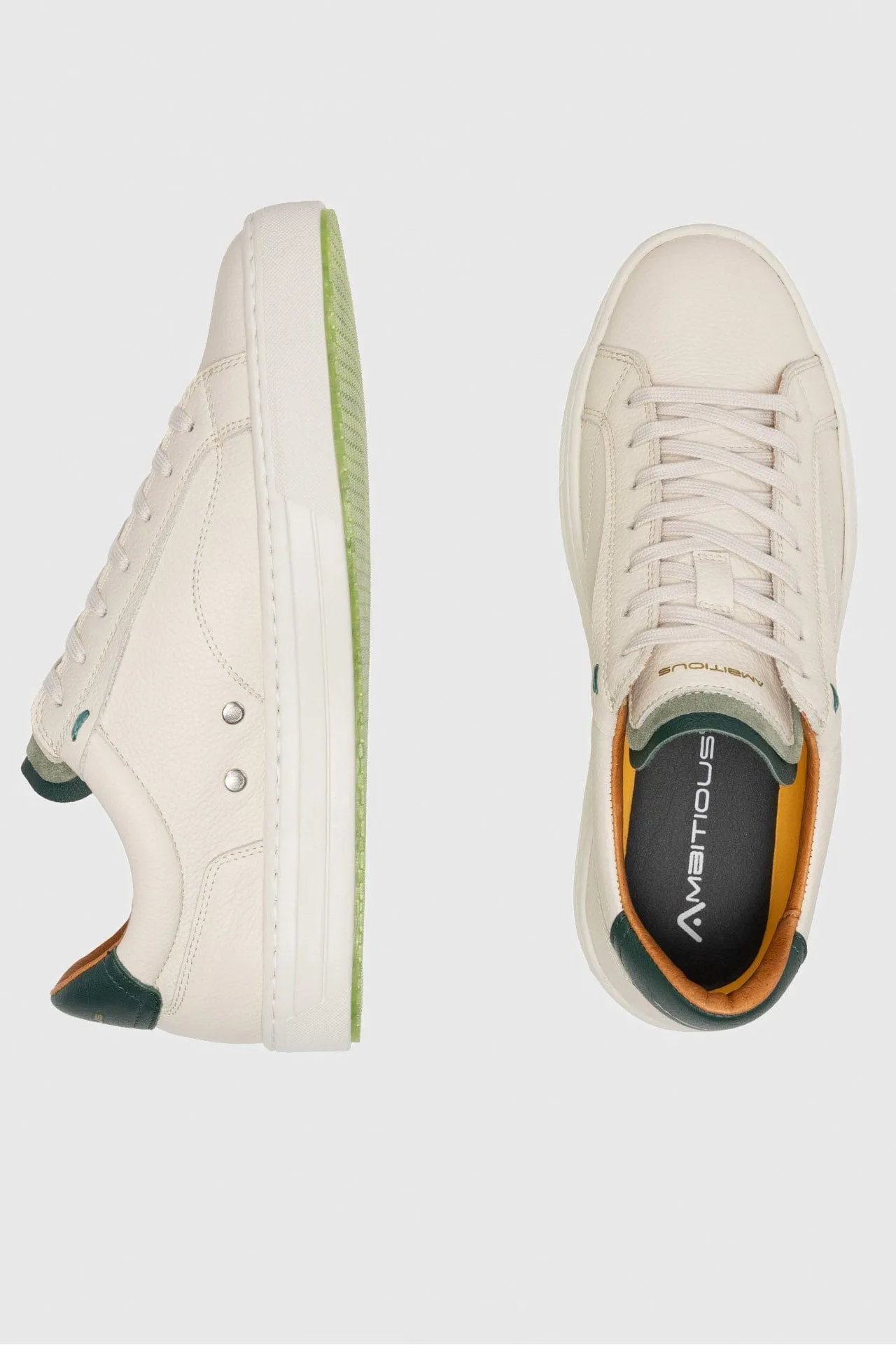 Anopolis Lace Up Leather Trainers - Beige/Bottle