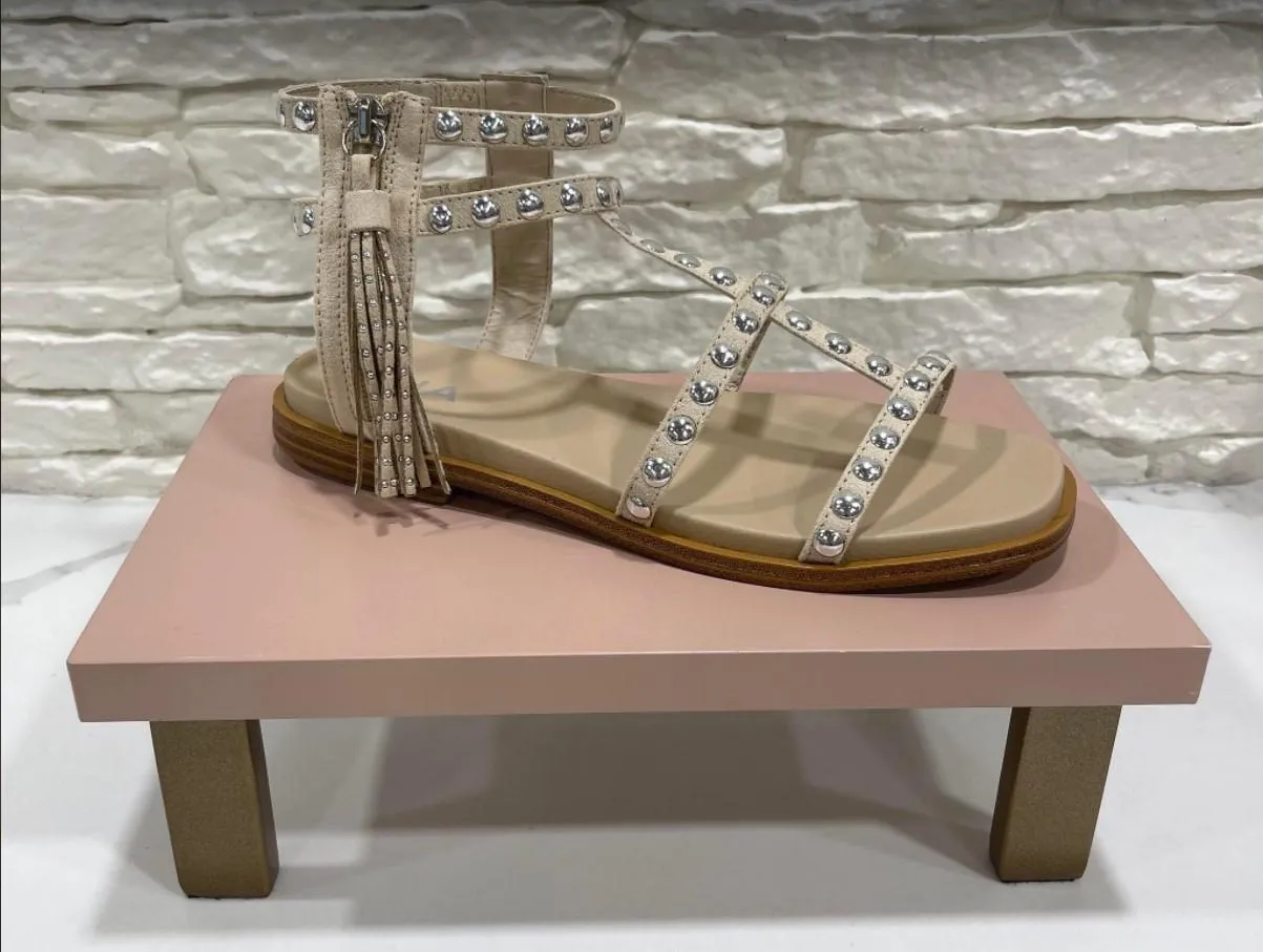 BEIGE STUDDED KATHALINA SANDALS