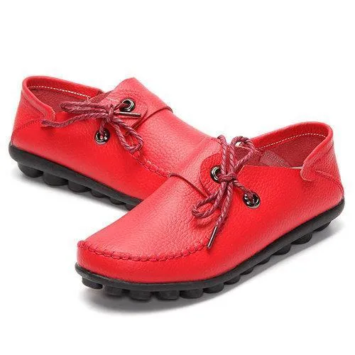 Big Size Leather Lace Up Loafers Flat Casual Shoes For Women