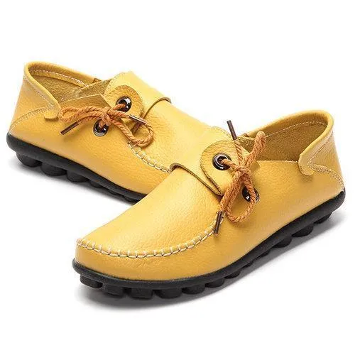 Big Size Leather Lace Up Loafers Flat Casual Shoes For Women