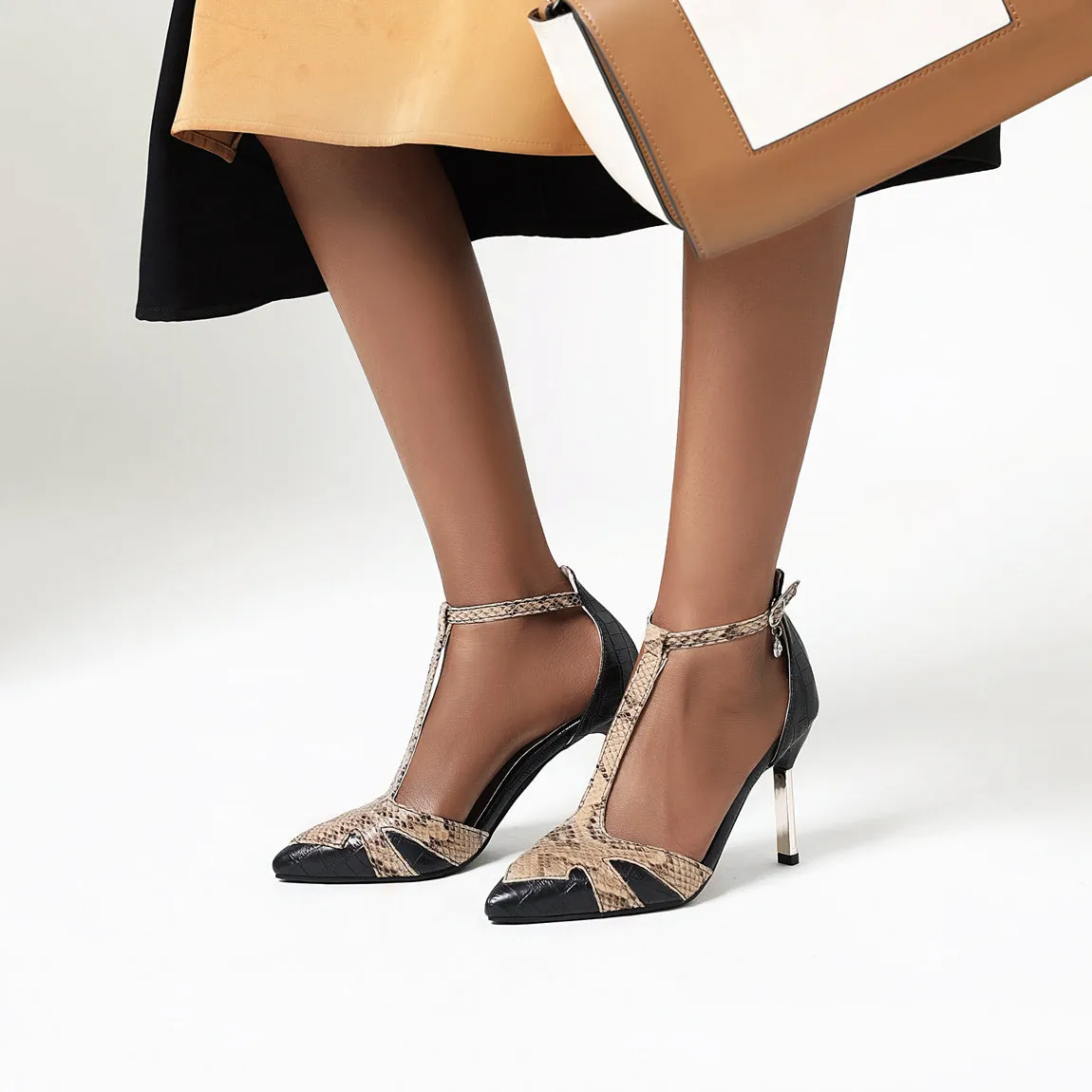 Bigsizeheels Sexy line strap ankle sandals - Brown