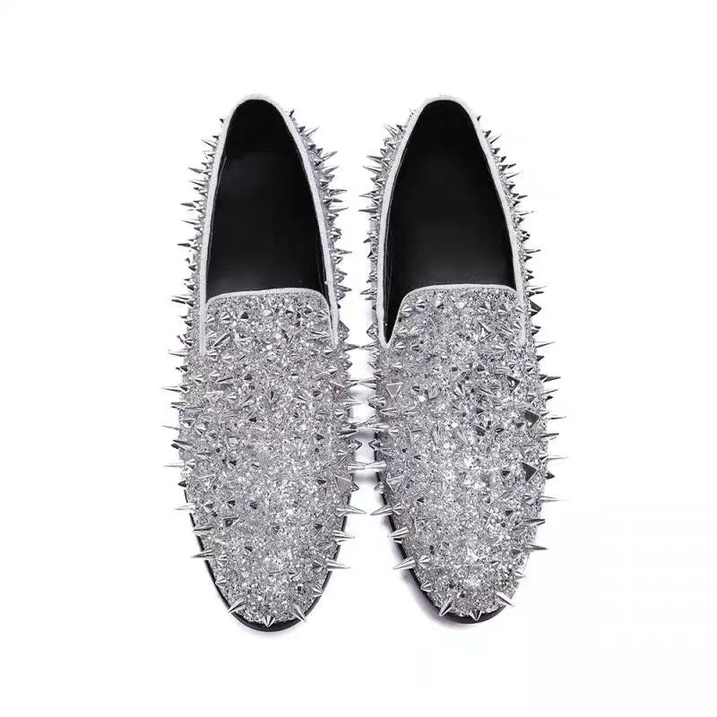 Blue punk studded leather shoes Men's fashion party shoes