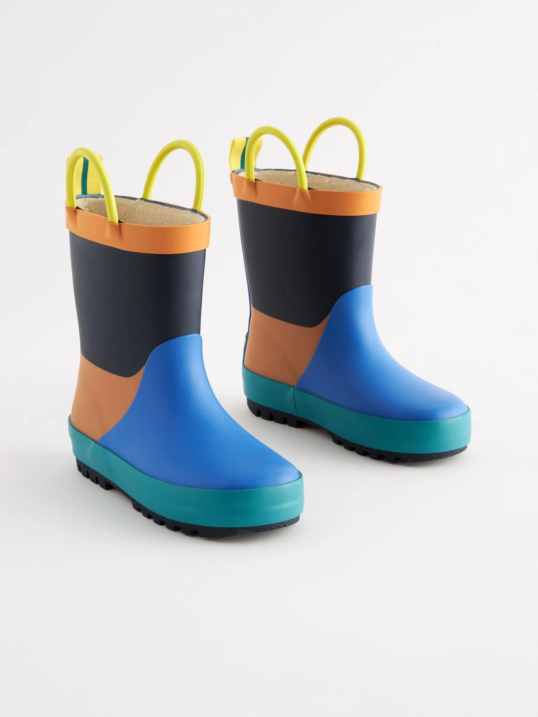 Blue/Orange Colourblock Handle Pull-On Wellies