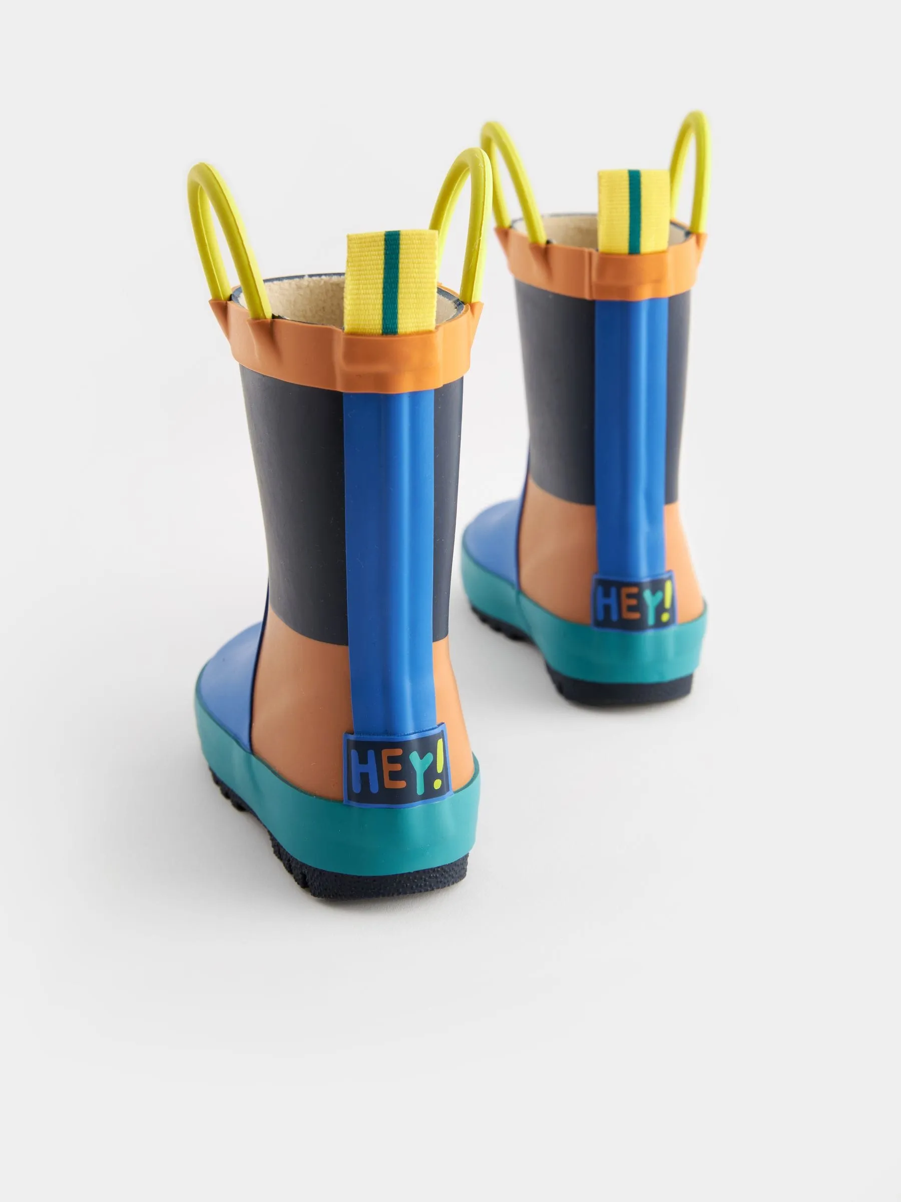Blue/Orange Colourblock Handle Pull-On Wellies