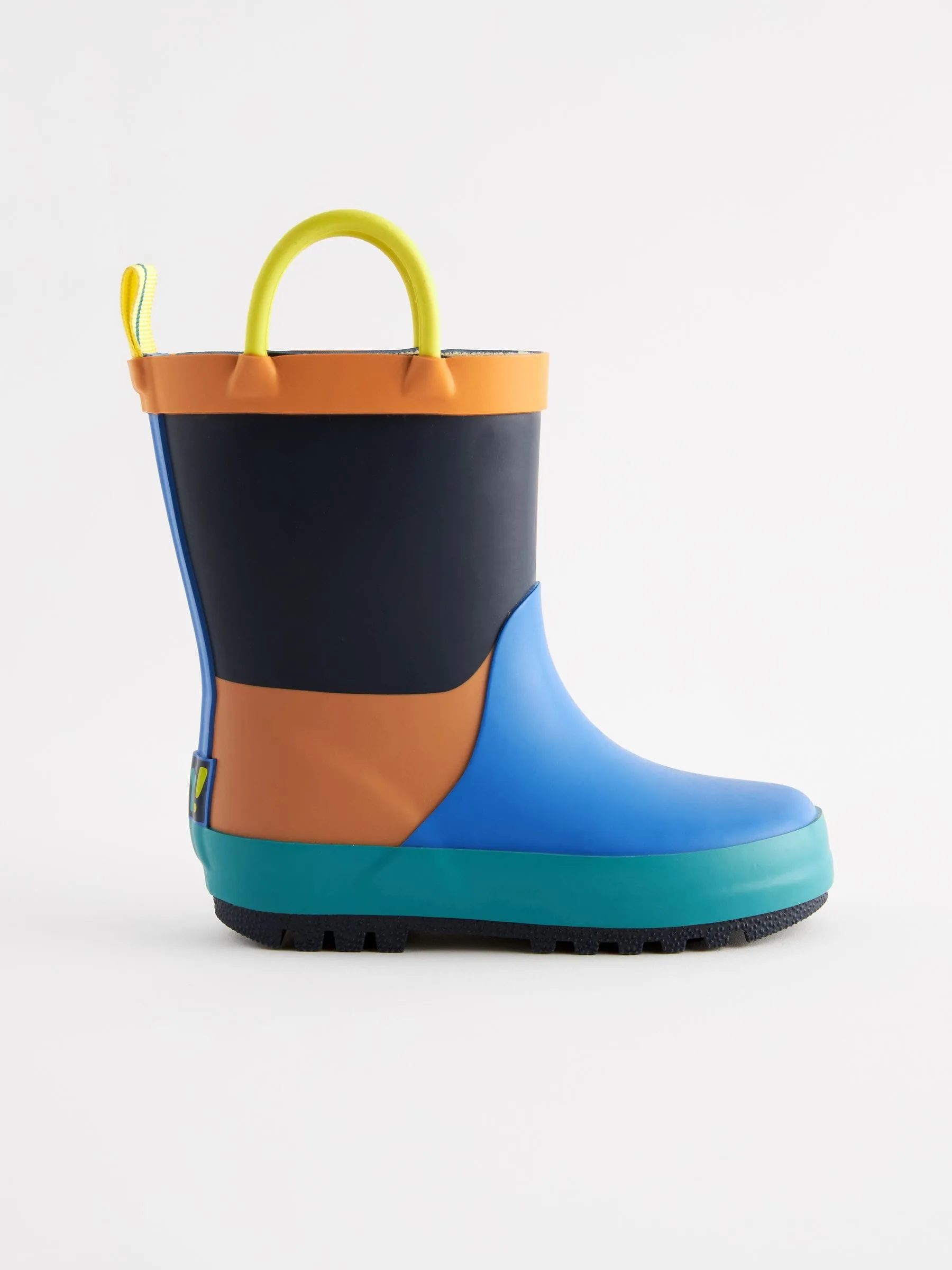 Blue/Orange Colourblock Handle Pull-On Wellies