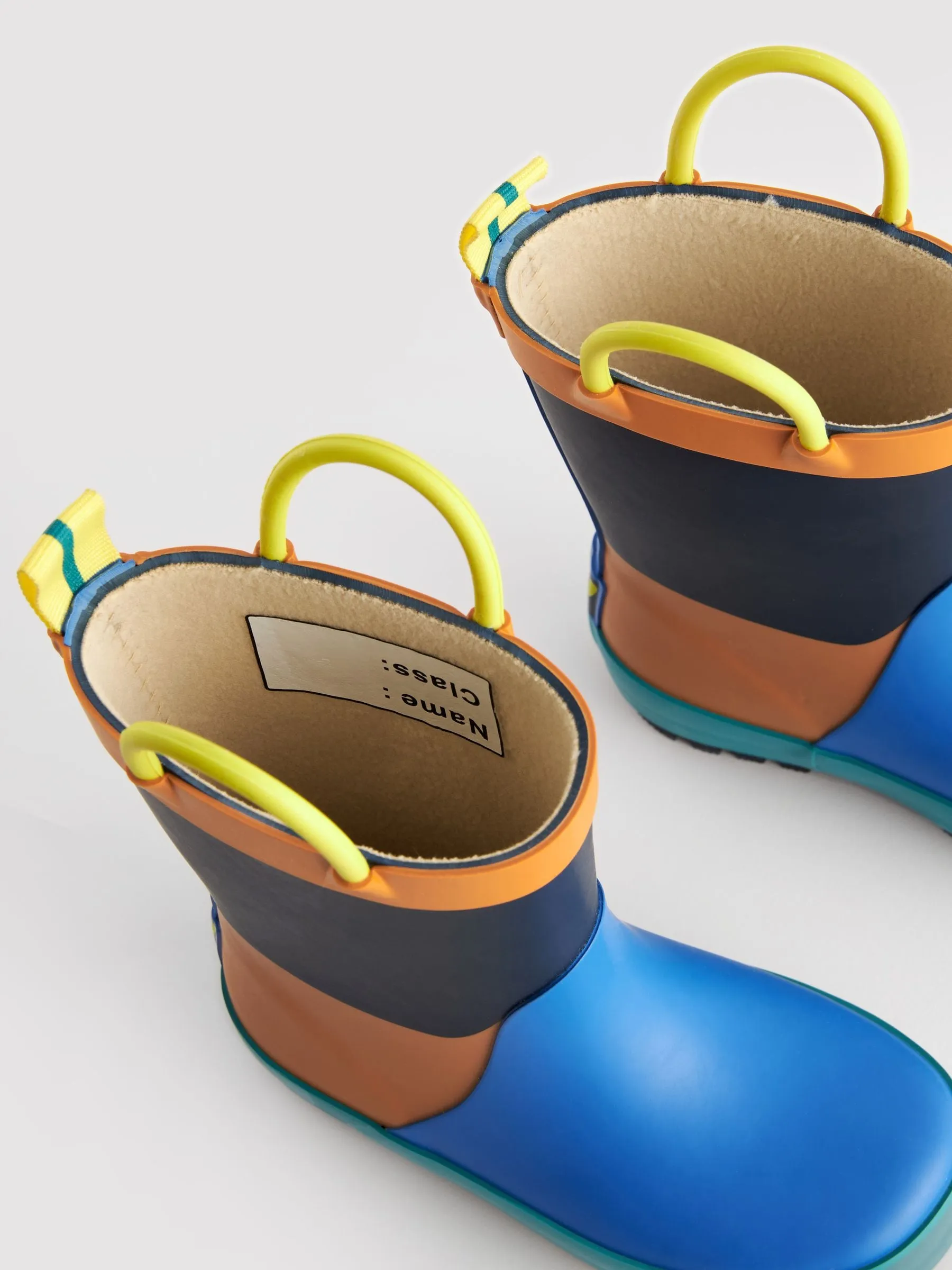 Blue/Orange Colourblock Handle Pull-On Wellies