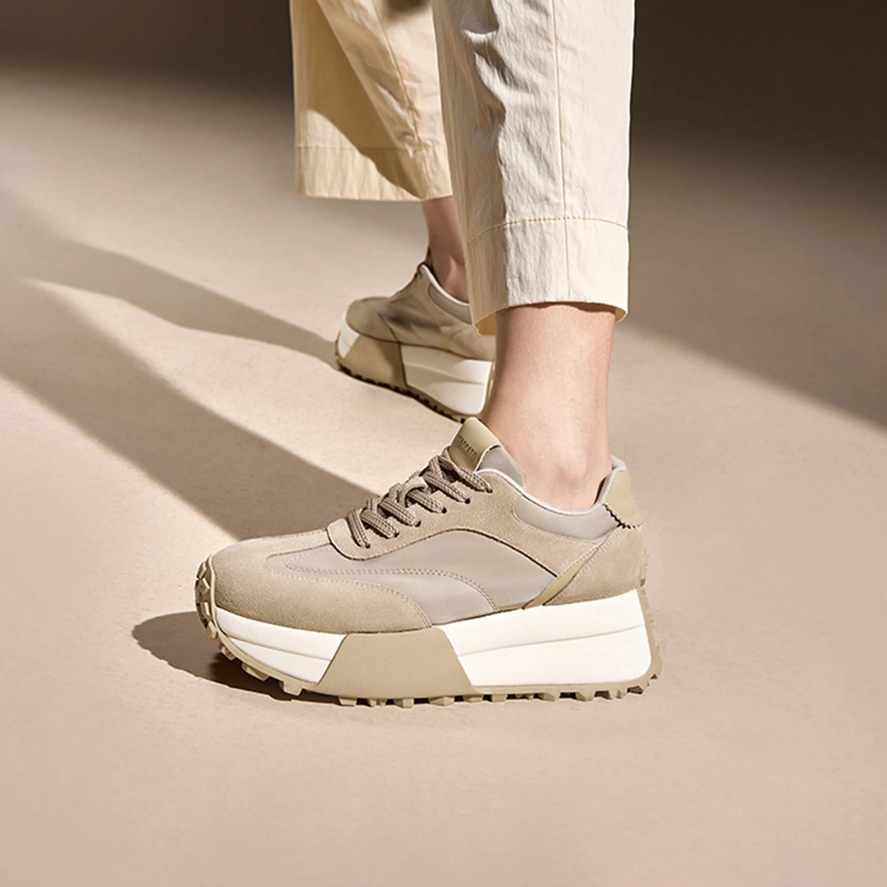 Brown Patchwork Platform Sneakers