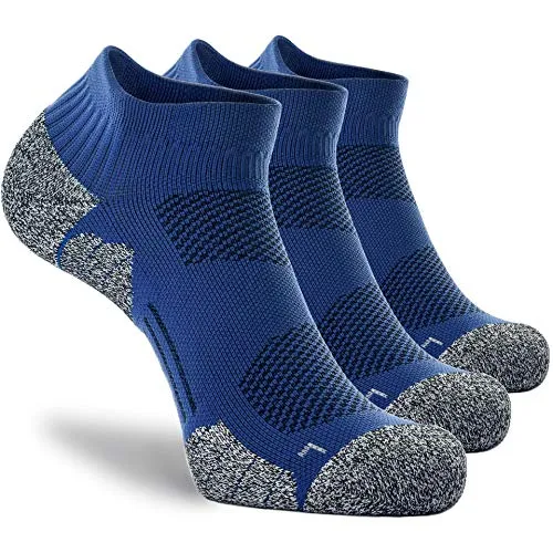 CWVLC Men's No-Show Running Socks 3-pairs Men Ankle Low Cut Compression Athletic Socks 16-23 mmhg Hiking Gym Arch-Support Anti-Blister Moisture-Wicking, Blue, XL (12-13 Men)