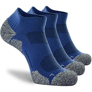 CWVLC Men's No-Show Running Socks 3-pairs Men Ankle Low Cut Compression Athletic Socks 16-23 mmhg Hiking Gym Arch-Support Anti-Blister Moisture-Wicking, Blue, XL (12-13 Men)
