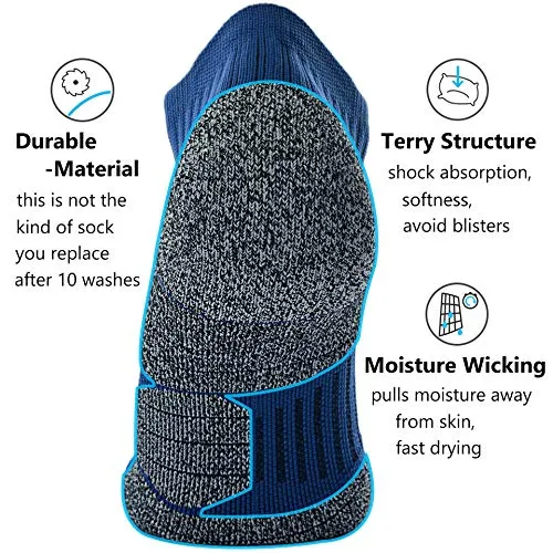CWVLC Men's No-Show Running Socks 3-pairs Men Ankle Low Cut Compression Athletic Socks 16-23 mmhg Hiking Gym Arch-Support Anti-Blister Moisture-Wicking, Blue, XL (12-13 Men)