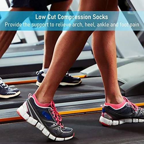CWVLC Men's No-Show Running Socks 3-pairs Men Ankle Low Cut Compression Athletic Socks 16-23 mmhg Hiking Gym Arch-Support Anti-Blister Moisture-Wicking, Blue, XL (12-13 Men)