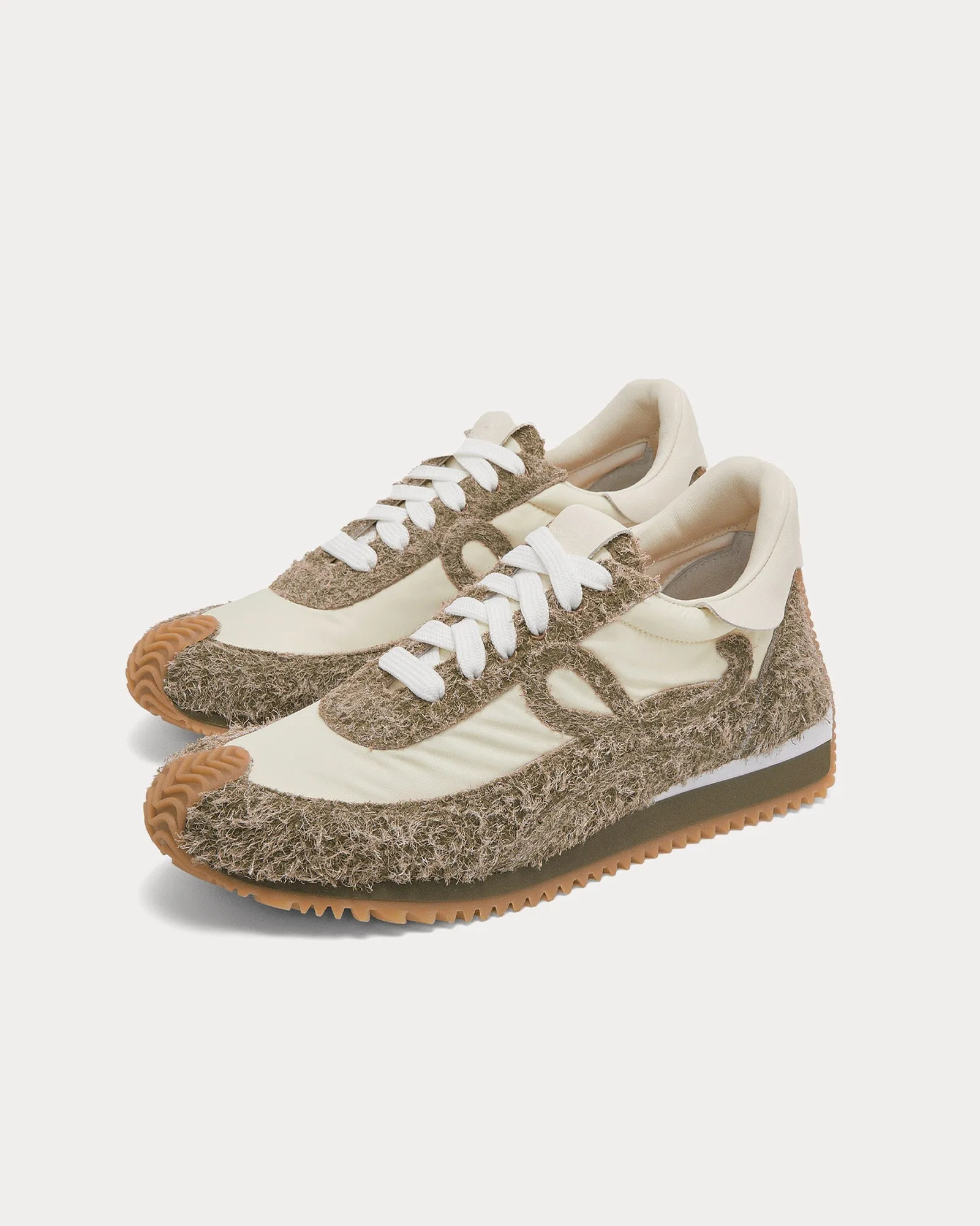 Flow Runner Nylon & Brushed Suede Khaki Green / Soft White Low Top Sneakers