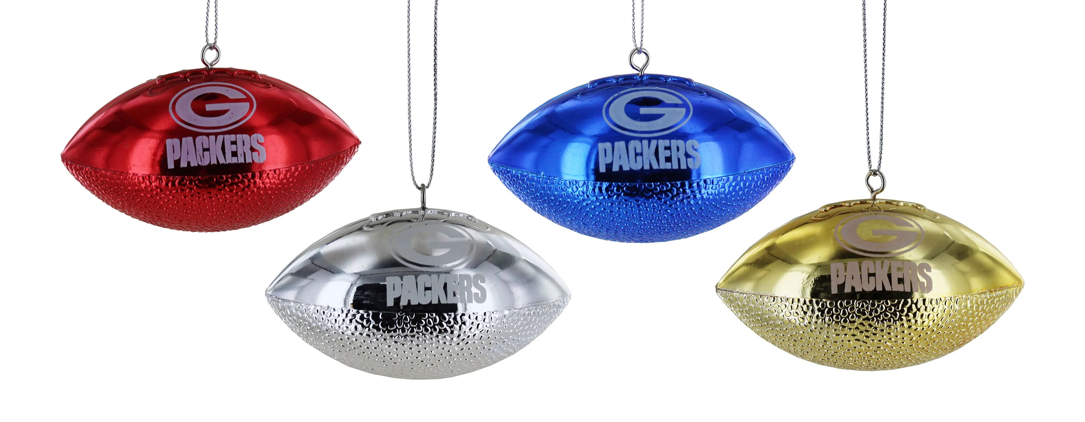 Green Bay Packers Metallic Football Ornament Set of 4