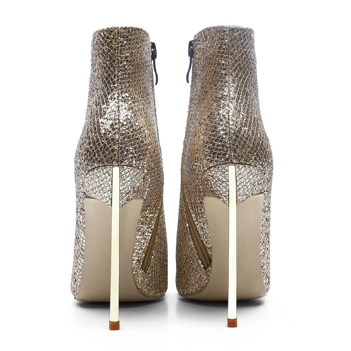 High Stiletto Heel Glitter Pointed Toe Ankle Boots