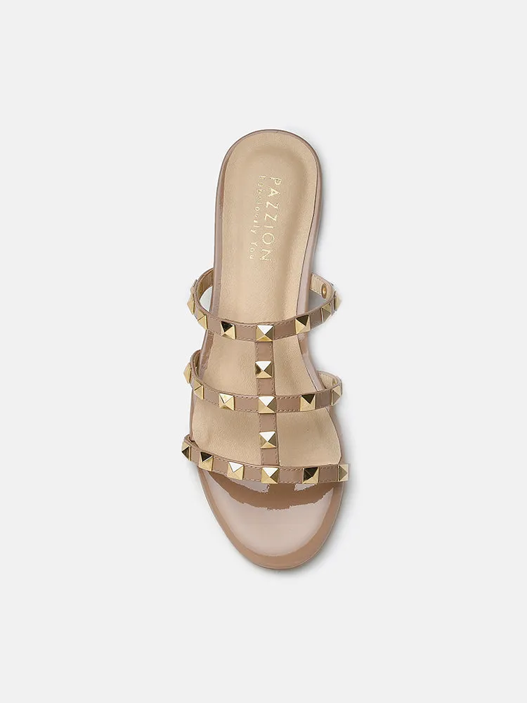 Ingrid Gold Studded Cage Patent Leather Slides