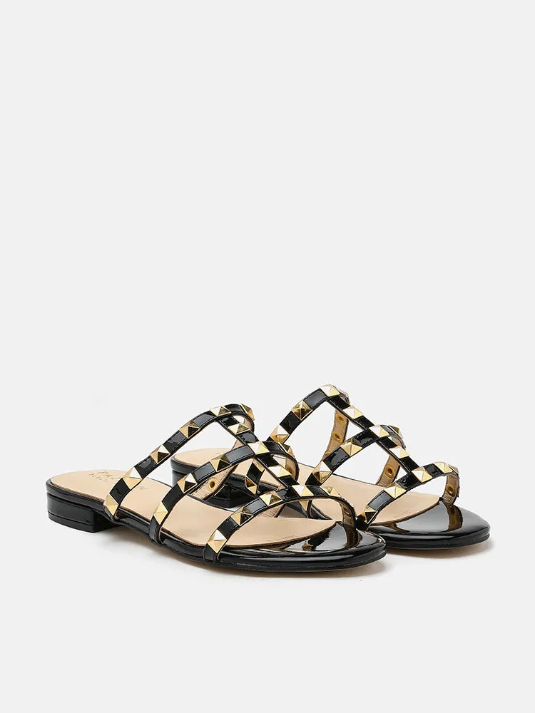 Ingrid Gold Studded Cage Patent Leather Slides