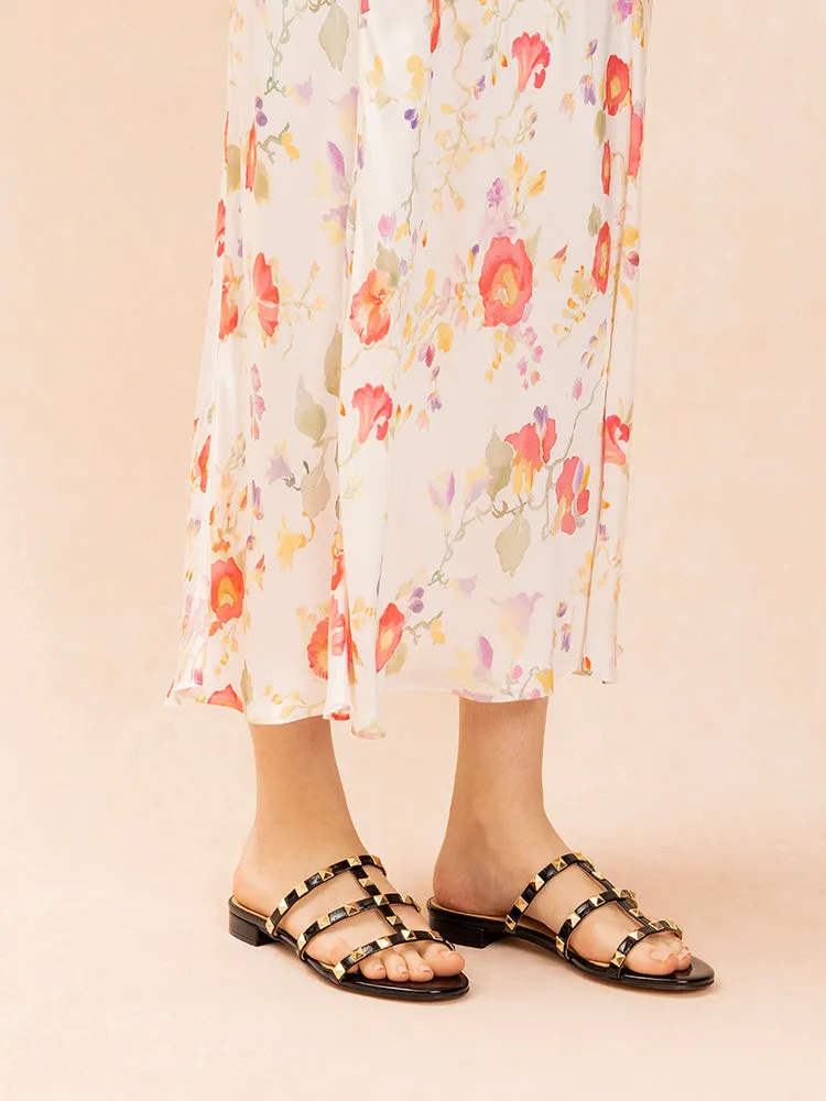 Ingrid Gold Studded Cage Patent Leather Slides