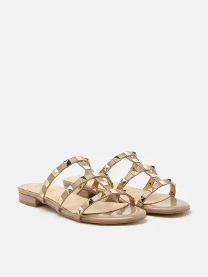 Ingrid Gold Studded Cage Patent Leather Slides