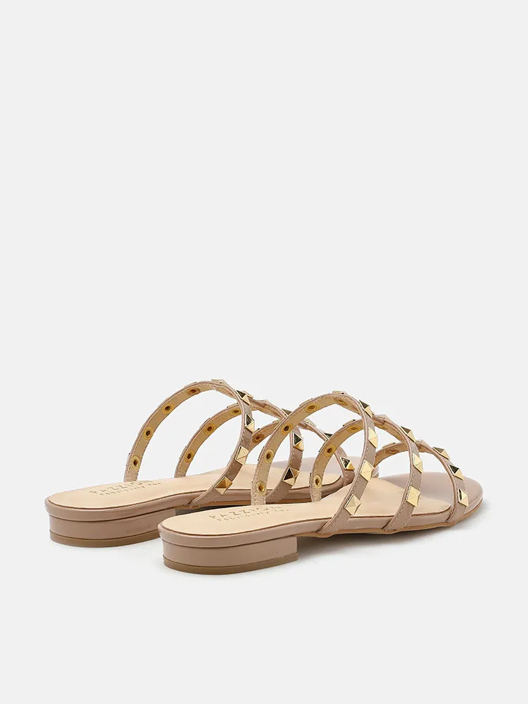 Ingrid Gold Studded Cage Patent Leather Slides