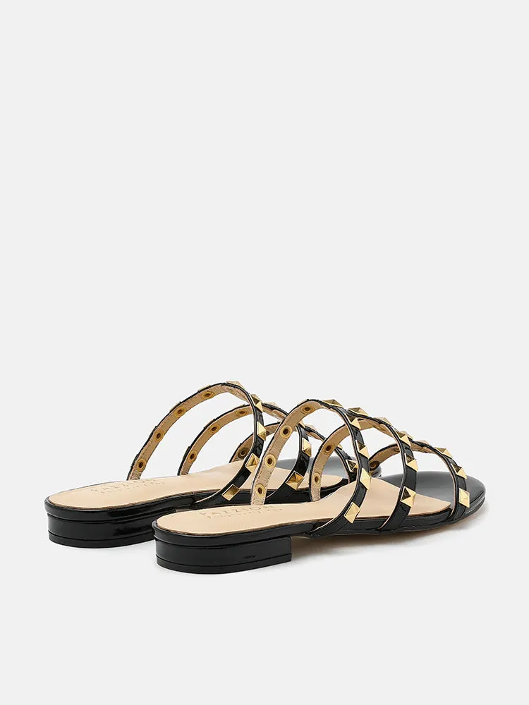 Ingrid Gold Studded Cage Patent Leather Slides