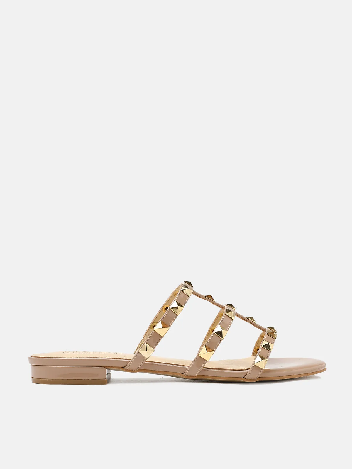 Ingrid Gold Studded Cage Patent Leather Slides