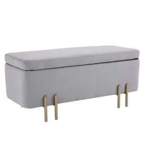 interior container bench with padded seat and gold lacquered feet, modern and elegant design, 100 x 40 x 42cm