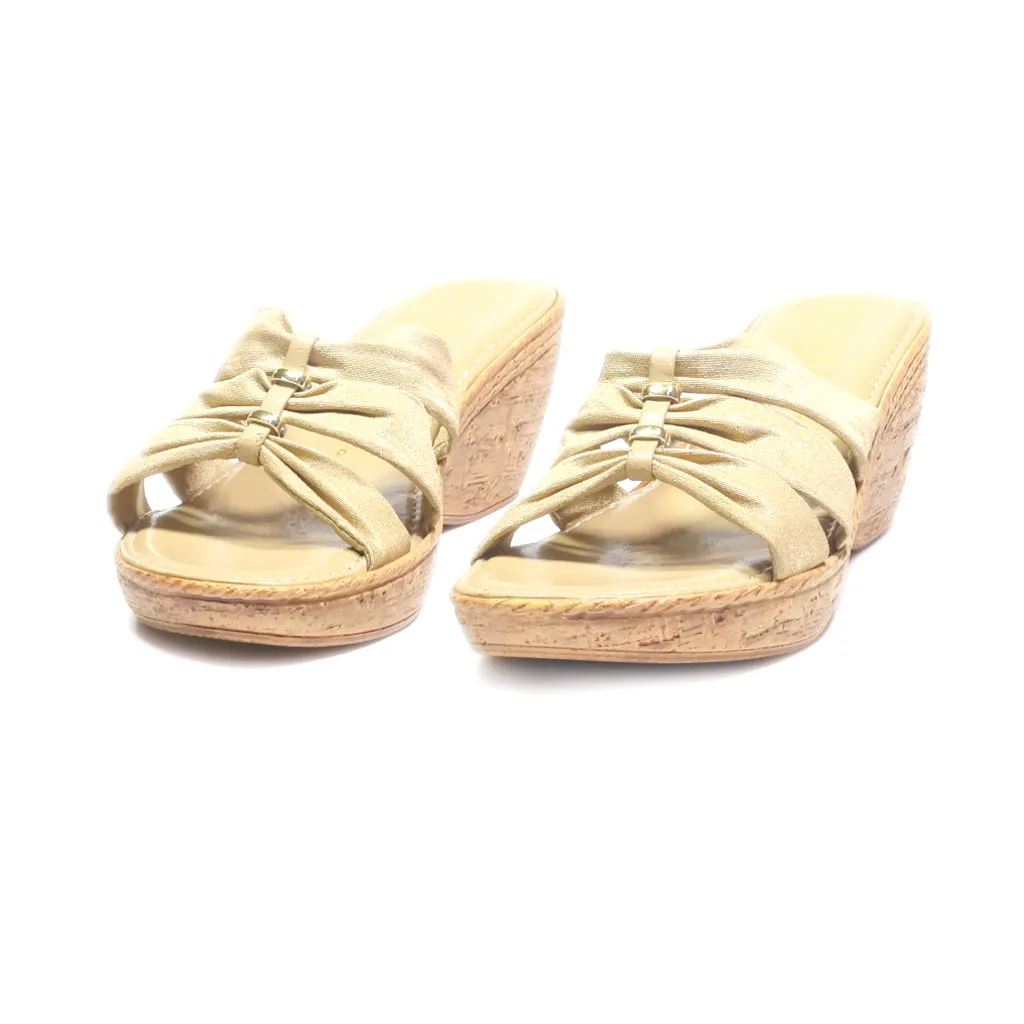 Italian Shoemakers Wedge Sandals Fabric Gold Colour For Women