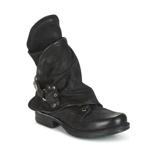 Leather Chunky Heel Buckle Round Toe Ankle Boots