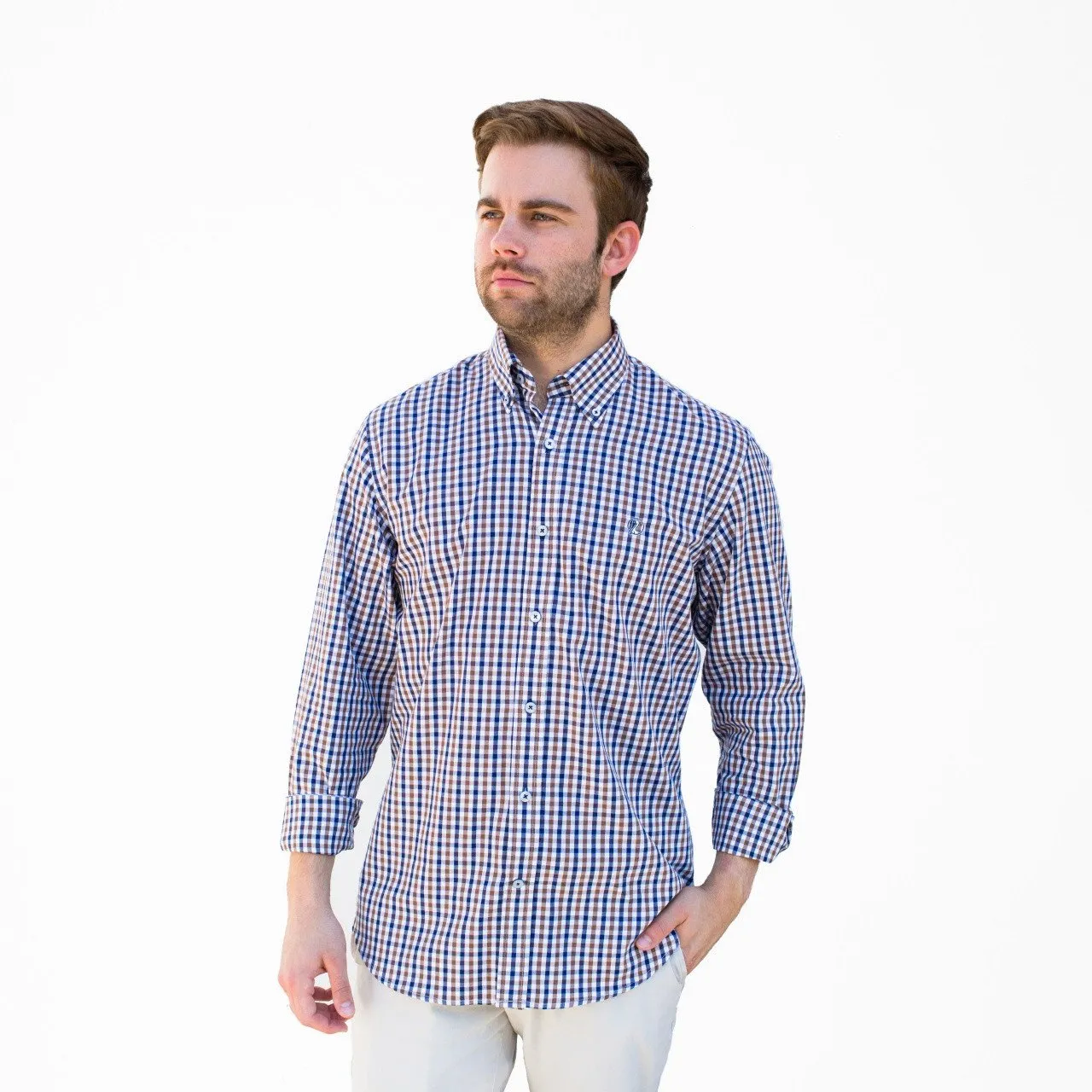 Navy and Brown Check Buttondown Shirt