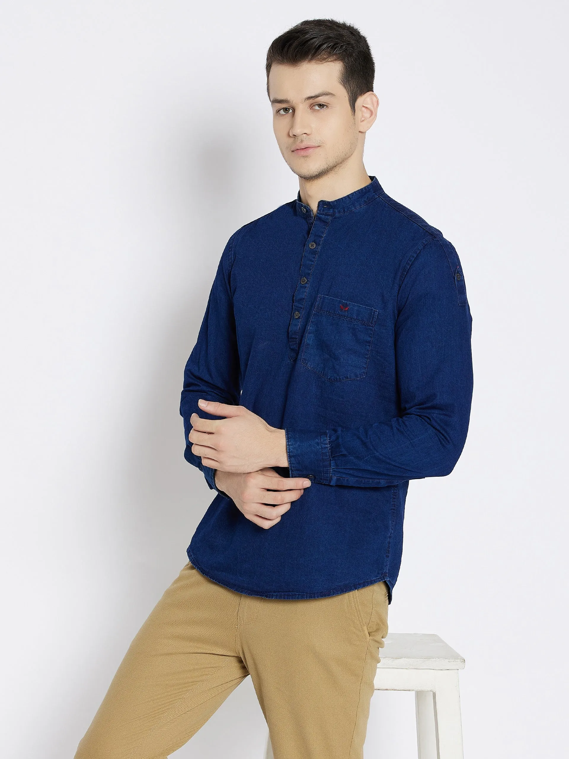 Navy Blue Slim Fit Denim Kurta