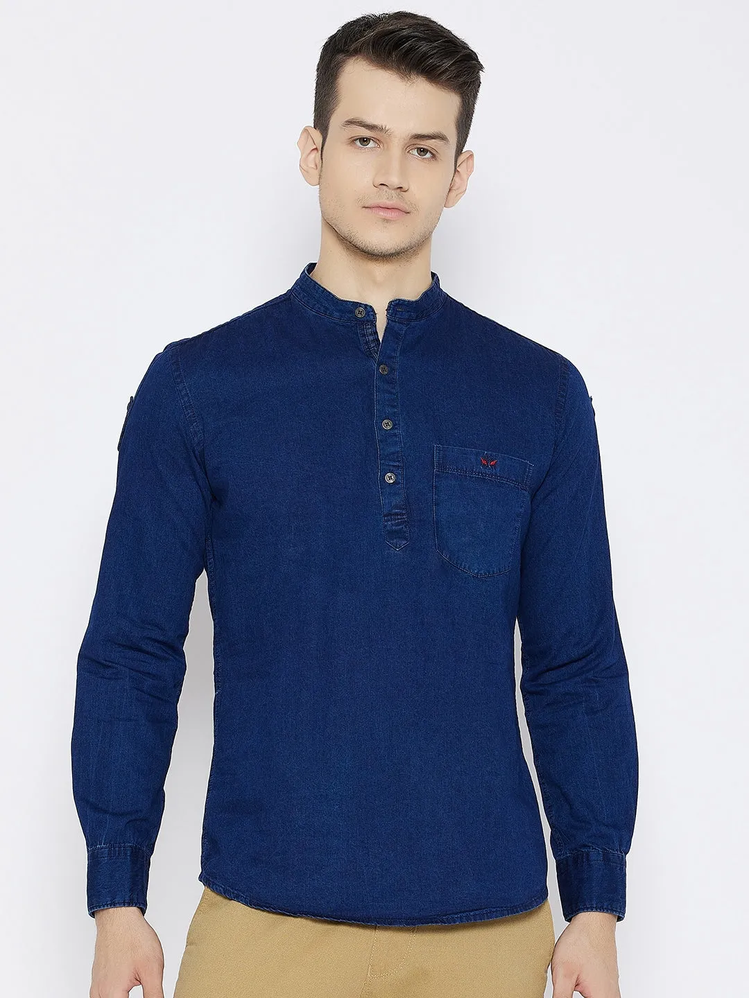 Navy Blue Slim Fit Denim Kurta