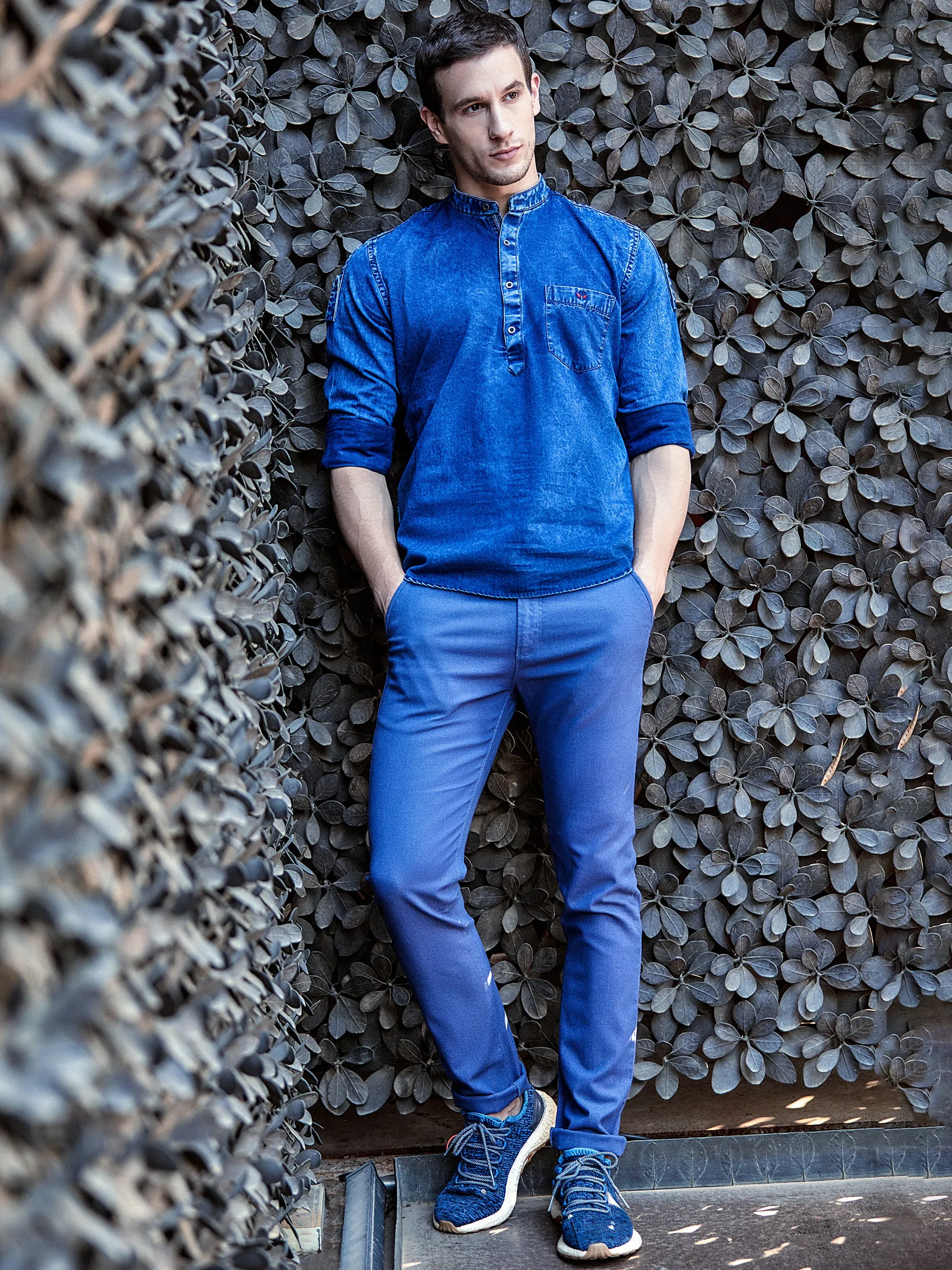 Navy Blue Slim Fit Denim Kurta