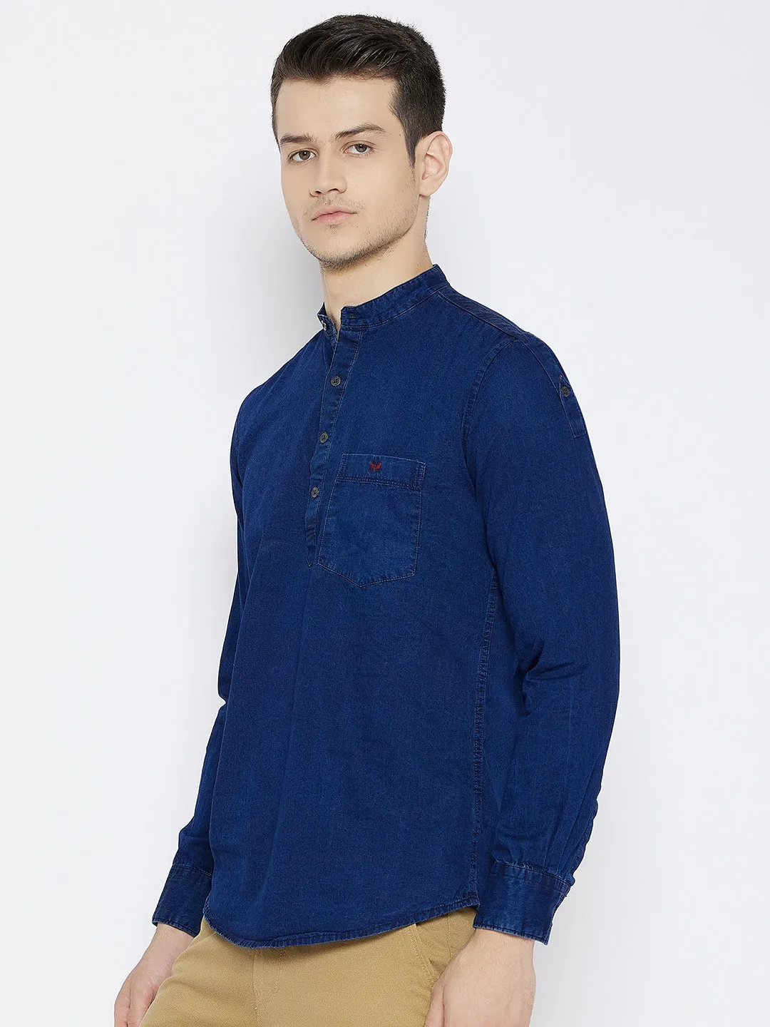 Navy Blue Slim Fit Denim Kurta