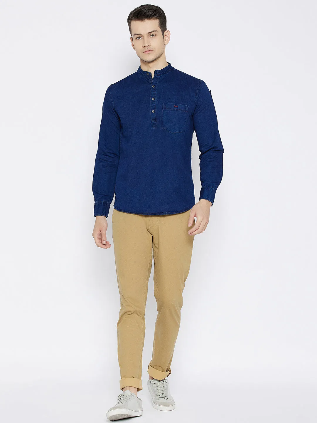 Navy Blue Slim Fit Denim Kurta