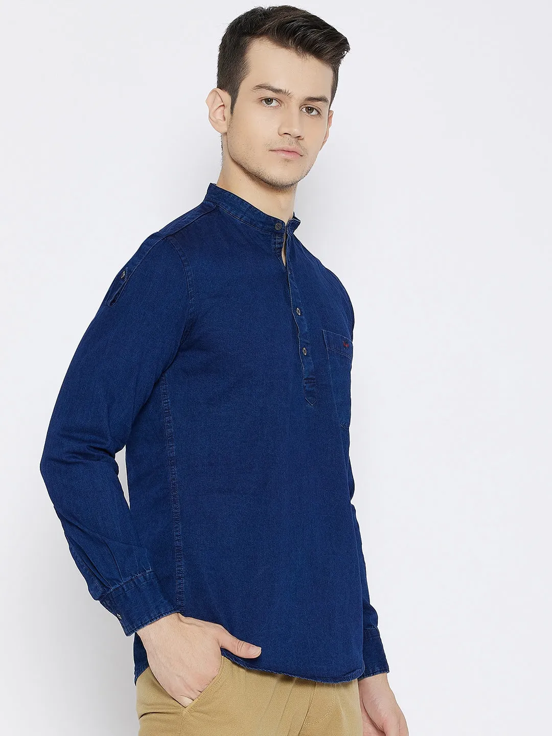 Navy Blue Slim Fit Denim Kurta