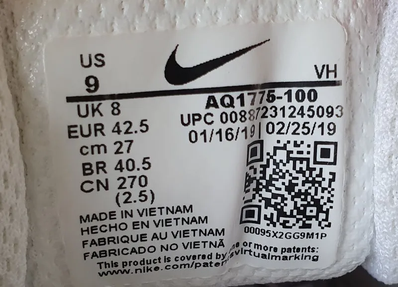 Nike Ebernon Low Leather Trainers UK8/US9/EU42.5 AQ1776-100 Triple White