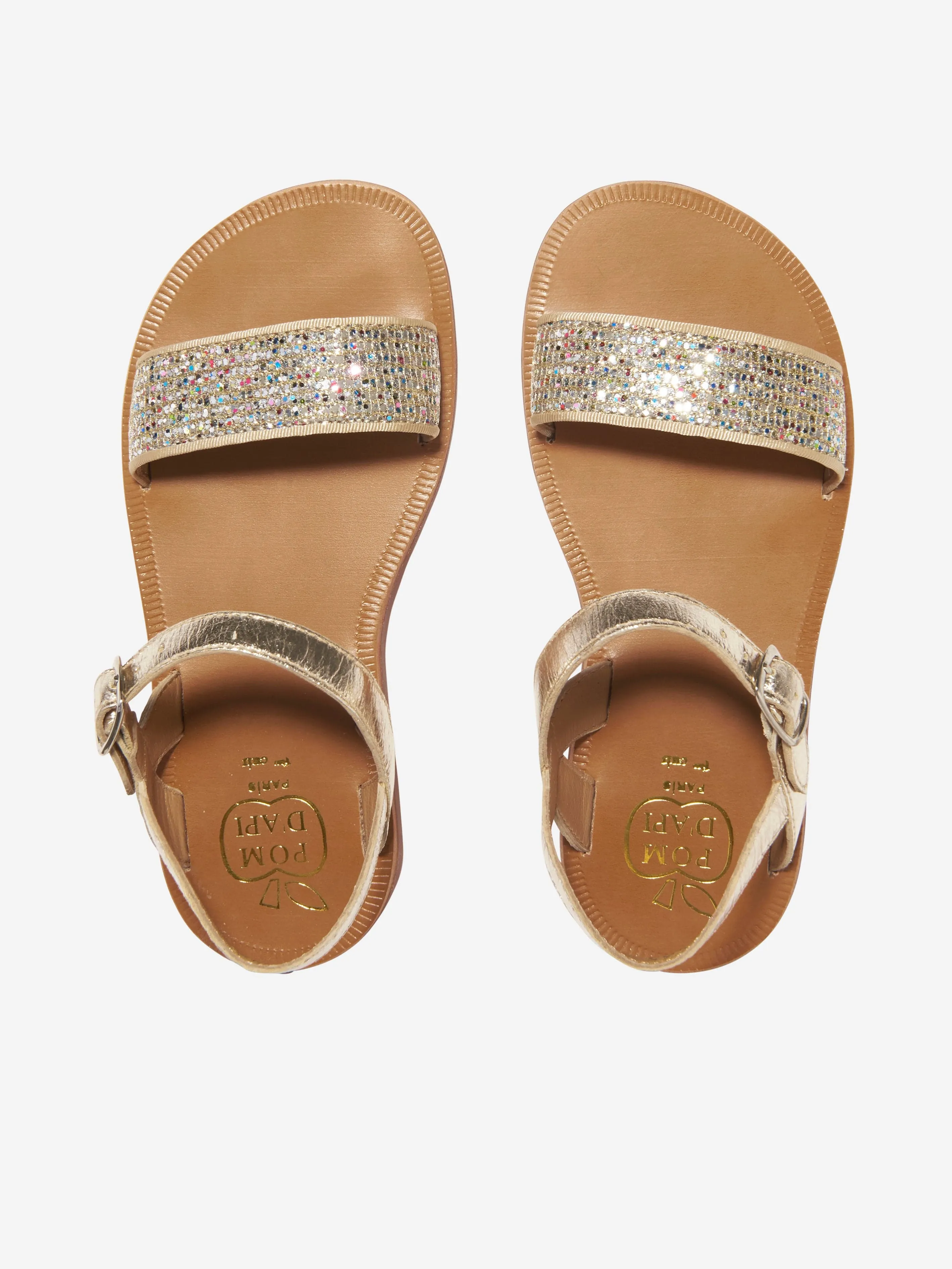 Pom D'Api Girls Leather Plagette Buckle Tao Sandals in Gold