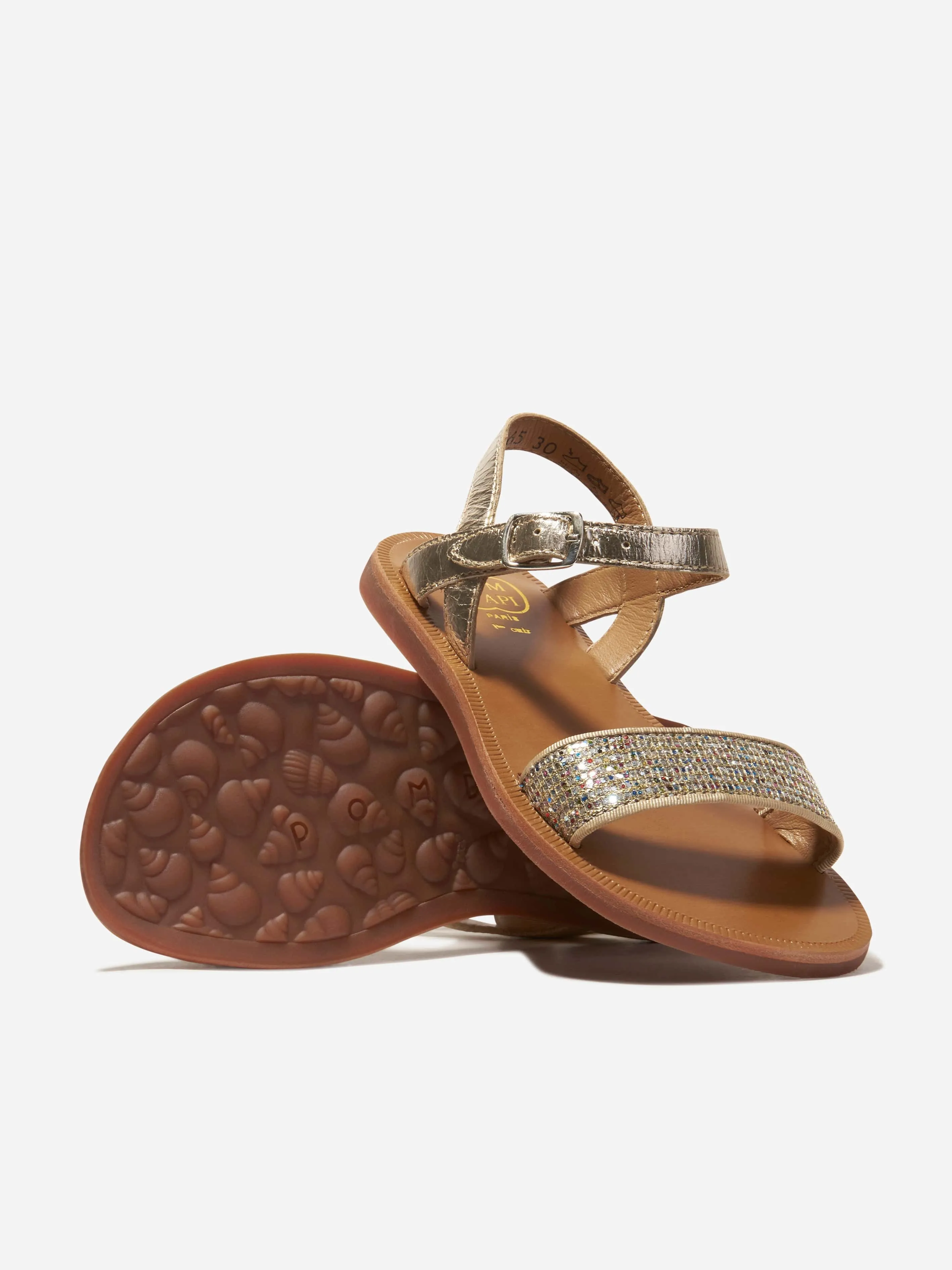 Pom D'Api Girls Leather Plagette Buckle Tao Sandals in Gold