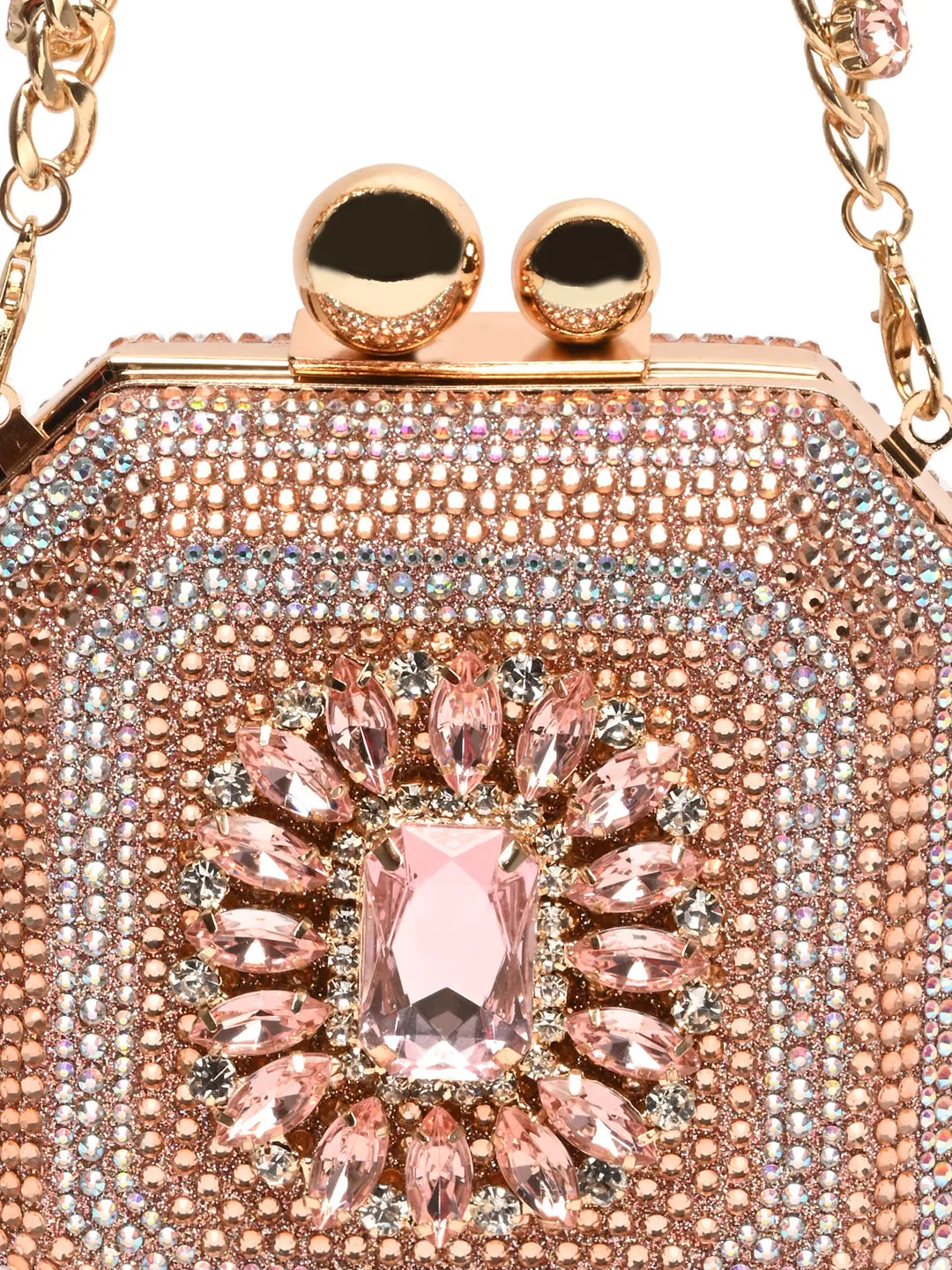 Rocia By Regal Champagne Women Diamond Encrusted Metal Clutch