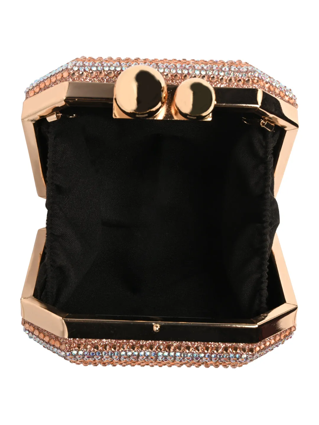 Rocia By Regal Champagne Women Diamond Encrusted Metal Clutch