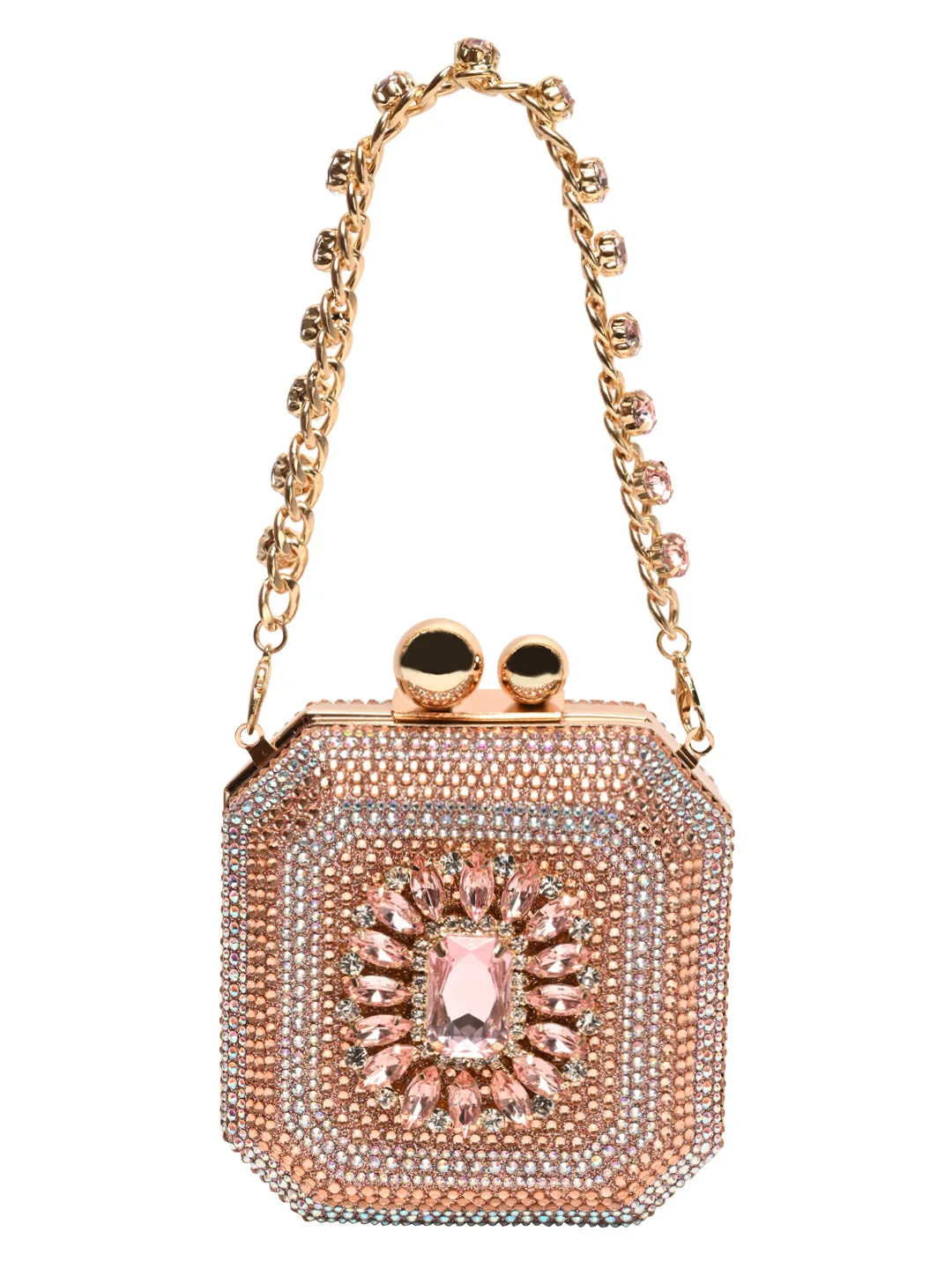 Rocia By Regal Champagne Women Diamond Encrusted Metal Clutch