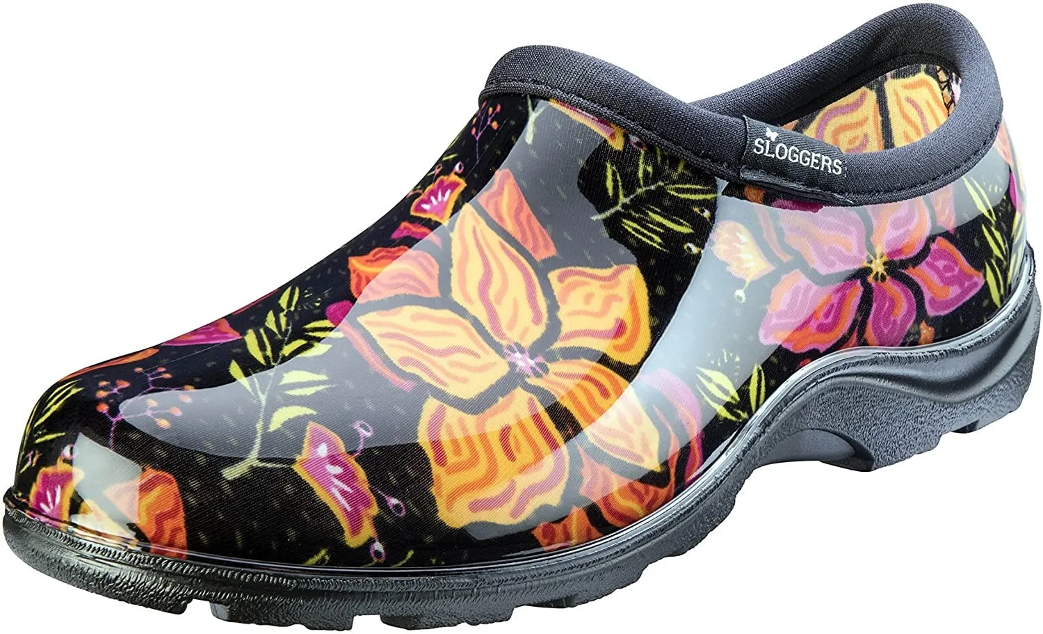 Sloggers Women's Waterproof Rain Garden Shoe Comfort Insole, Spring Surprise Black, Size 7, Style 5118SSBK07