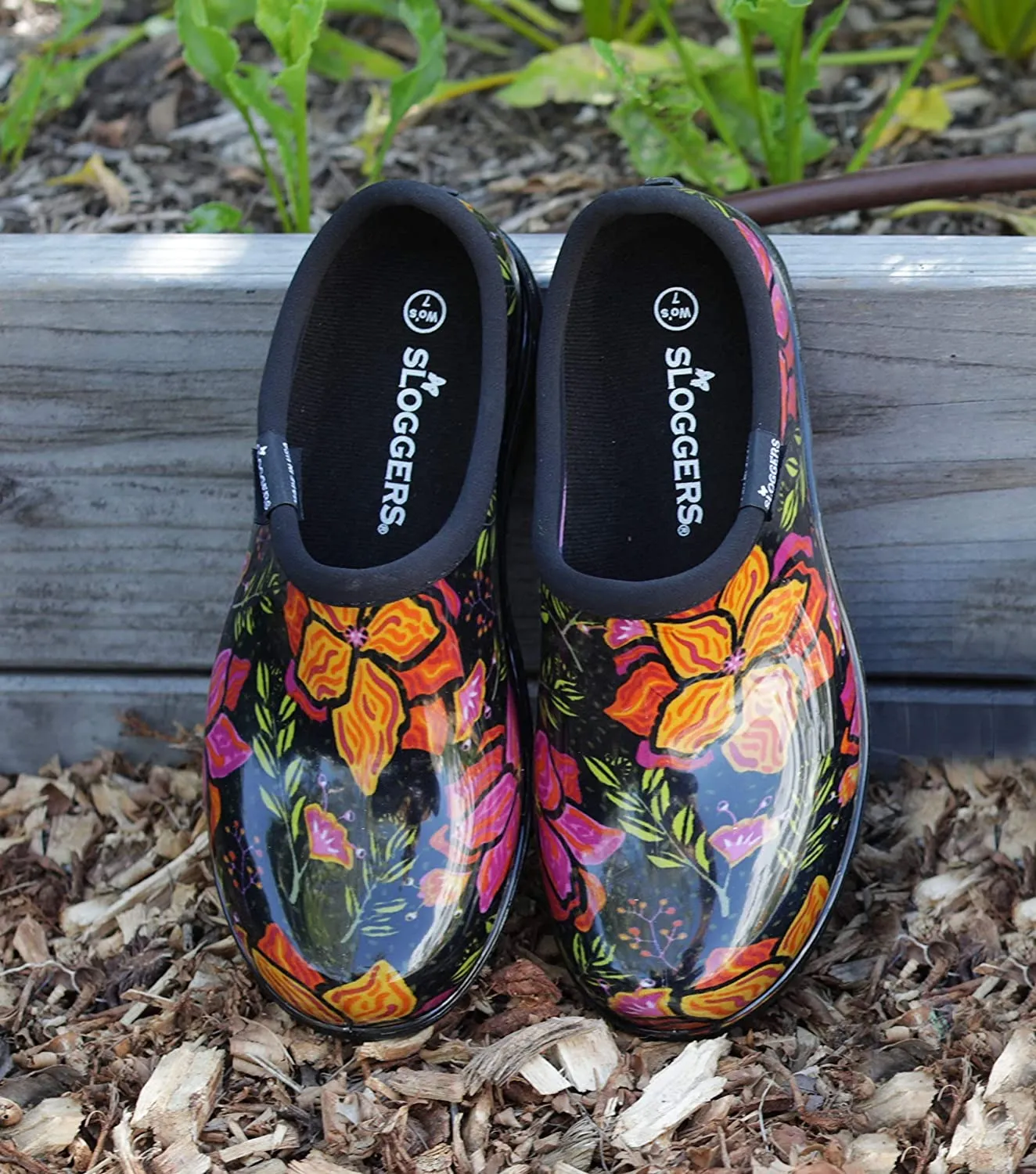Sloggers Women's Waterproof Rain Garden Shoe Comfort Insole, Spring Surprise Black, Size 7, Style 5118SSBK07