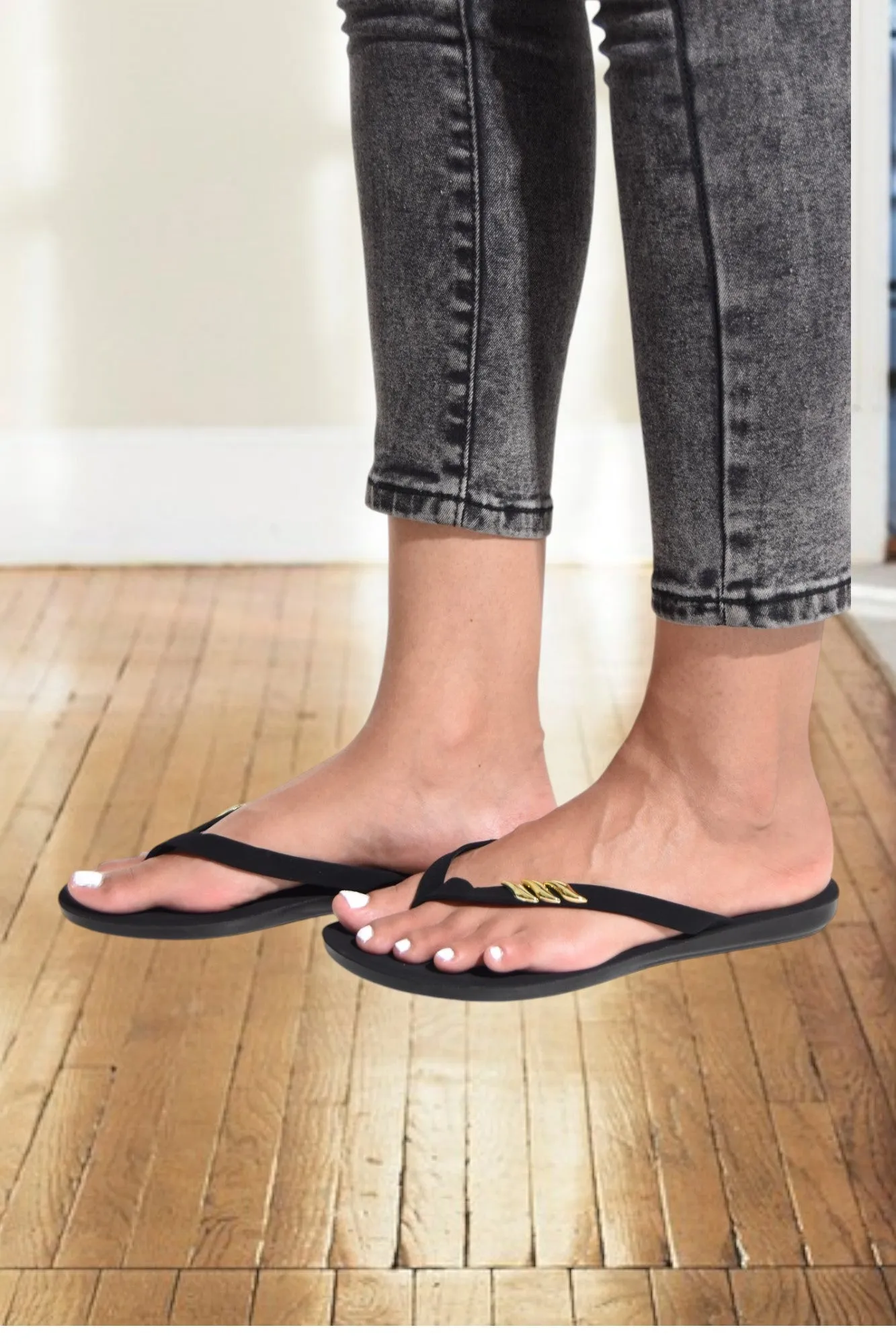 Studded Black Thong Sandal