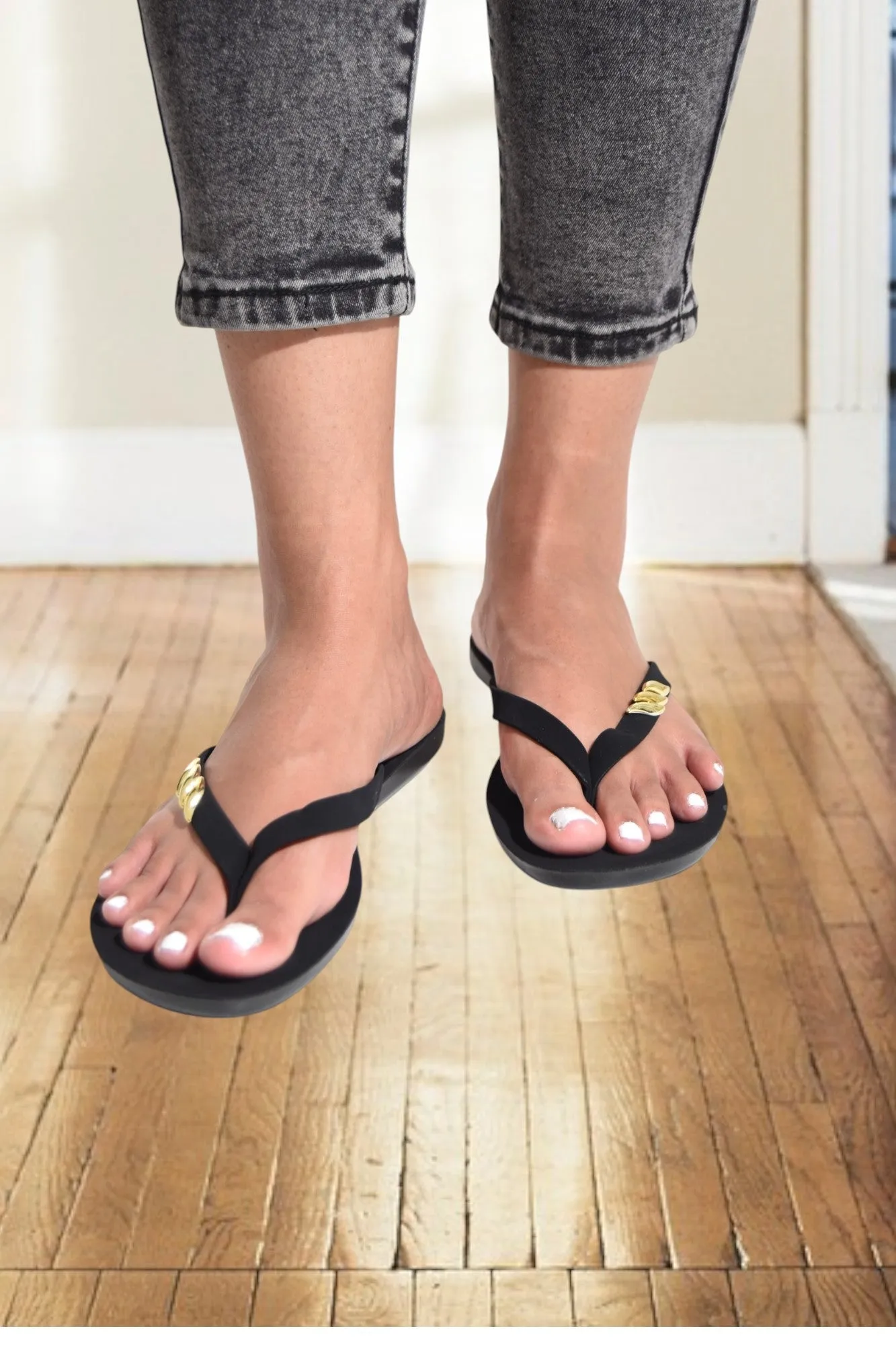 Studded Black Thong Sandal