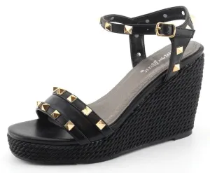 Studded Open Toe Espadrille Wedge