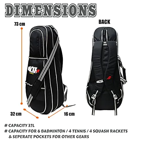 WHACKK Smash Black White Tennis/Squash/Badminton kit Bag (9099), 2XL (9099i)
